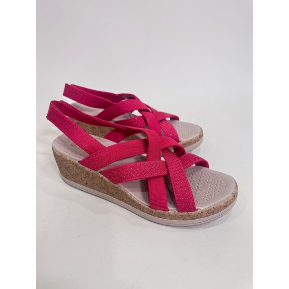 Bzees Women's 12 Red Criss Cross Elastic Wedge Sandals Comfortable Shoes - Picture 1 of 5